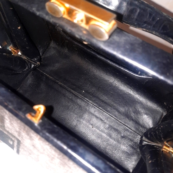 ROBERTA DI CAMERINO Vintage Leather Bagonghi Bag w/ Velvet Trim Black/Grey - Picture 12 of 13